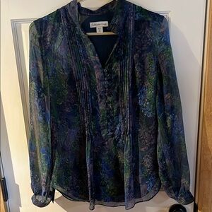 Coldwater Creek Blue Green Pleated Blouse